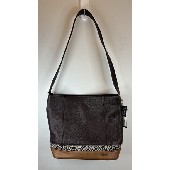 THE SAK De Young Hobo Shoulder Bag Brown Mahogany Leather Snakeskin Trim Purse - Picture 2 of 16